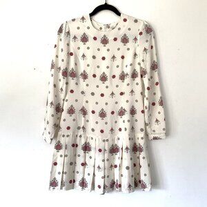 Maggy Frances Size 2 Silk Pleated Drop Waist Printed Dress Long Sleeve